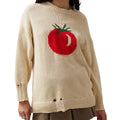 Women's beige loose-fitting acrylic sweater with round neck and long sleeves