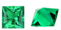 Cultivated emerald loose stones showing Columbia green treasure colour in round and rectangular grandmother cuts