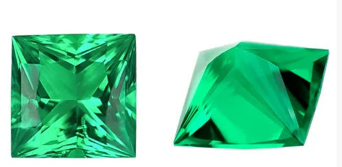 Cultivated emerald loose stones showing Columbia green treasure colour in round and rectangular grandmother cuts
