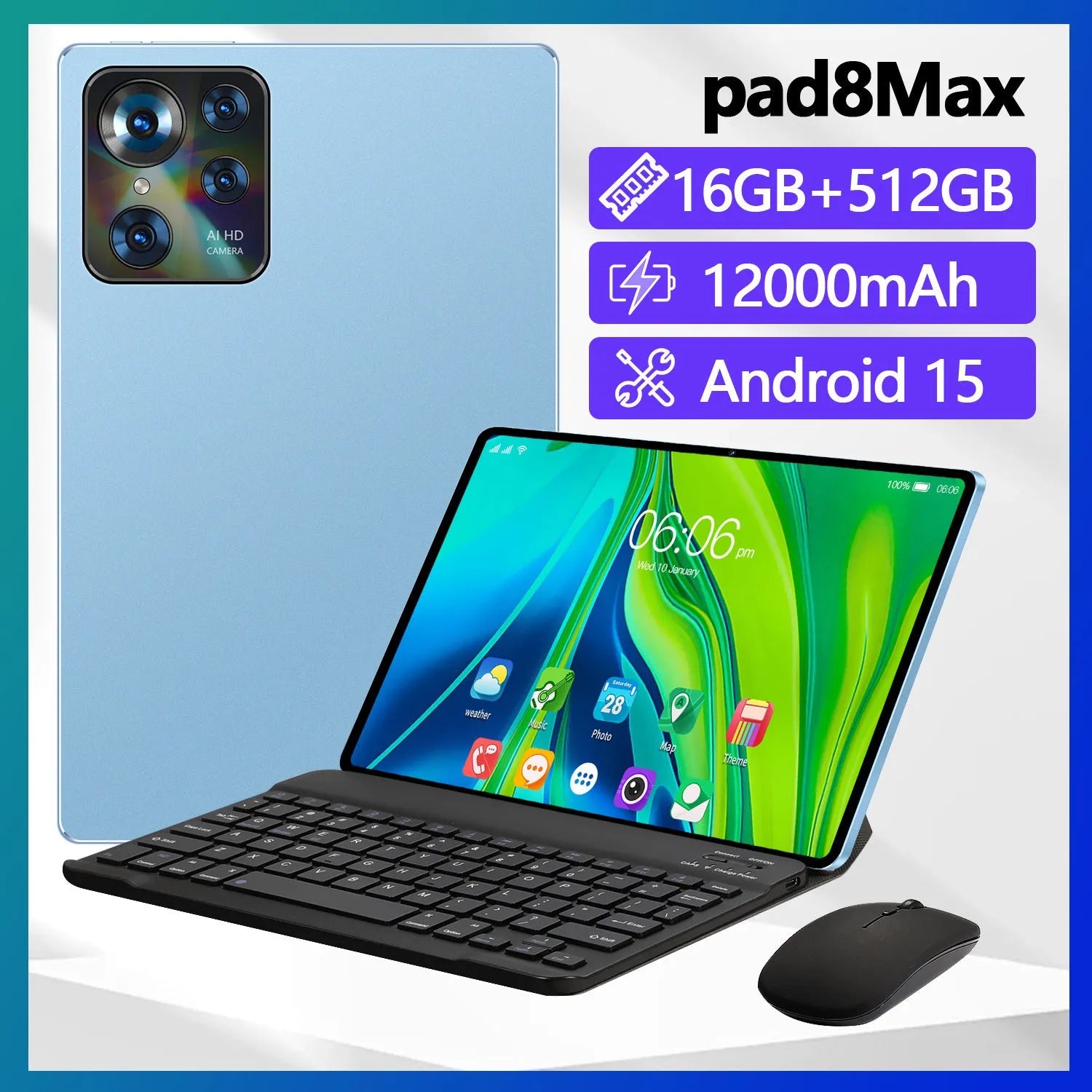 10-inch Tablet PC Smart Call Google Edition with 10.1-inch screen, available in black, blue, gold, and silver gray