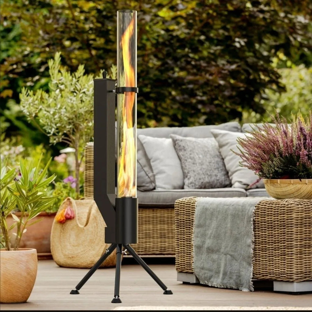 Vertical iron wood burning rocket furnace heating stove for courtyard decoration and warmth