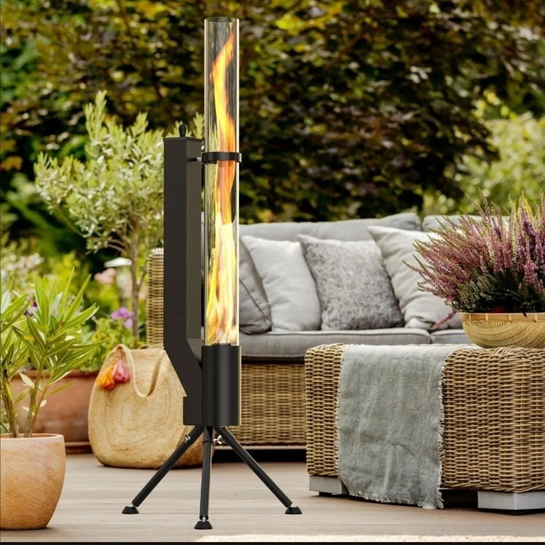 Vertical iron wood burning rocket furnace heating stove for courtyard decoration and warmth