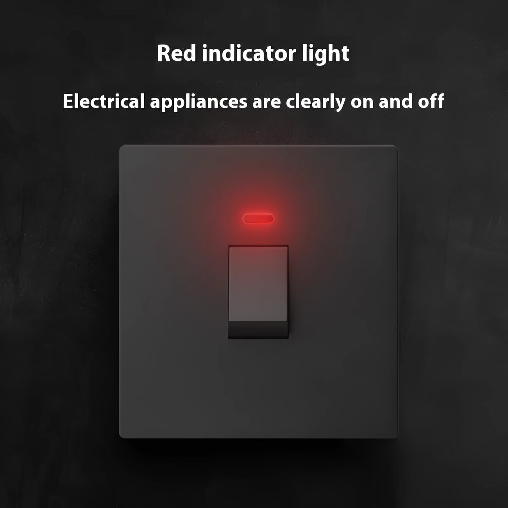 High-current illuminated electrical switch in gold, grey, or white for water heater and air conditioning units.