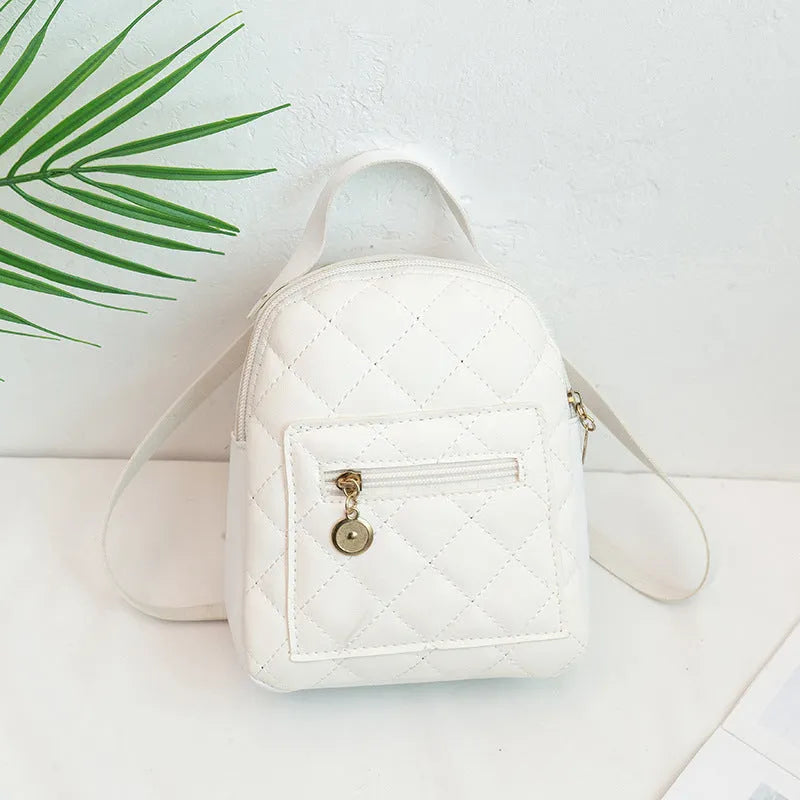 Korean style girls' hard square embroidered backpack with soft carry handle in white colour