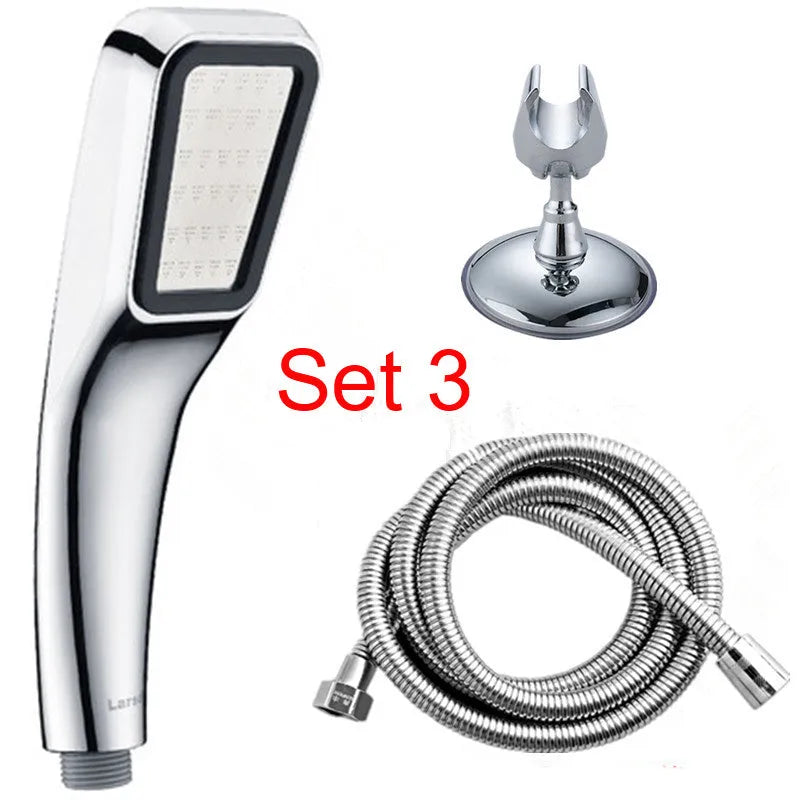 Orange hand-held pressurized shower head set for normal temperature water systems