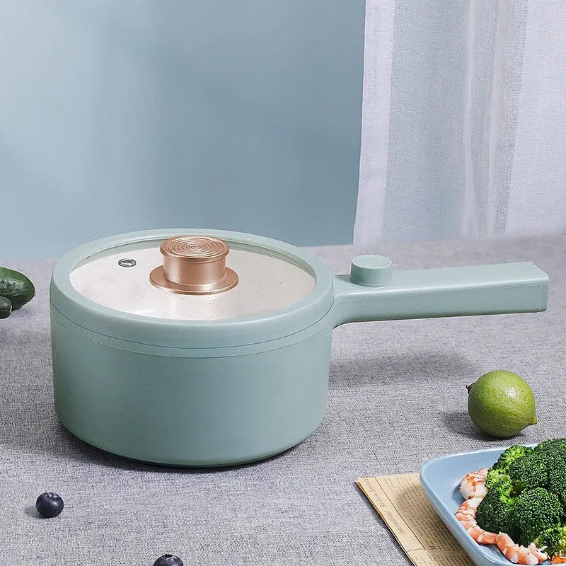 White multi-function electric pot 600W with plastic body and food-grade PP inner pot, compact dormitory cooker