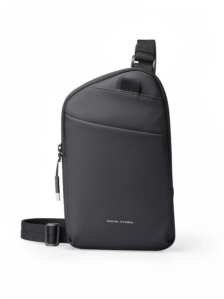 Men's black Oxford cloth crossbody bag with reinforced stitching and simple design