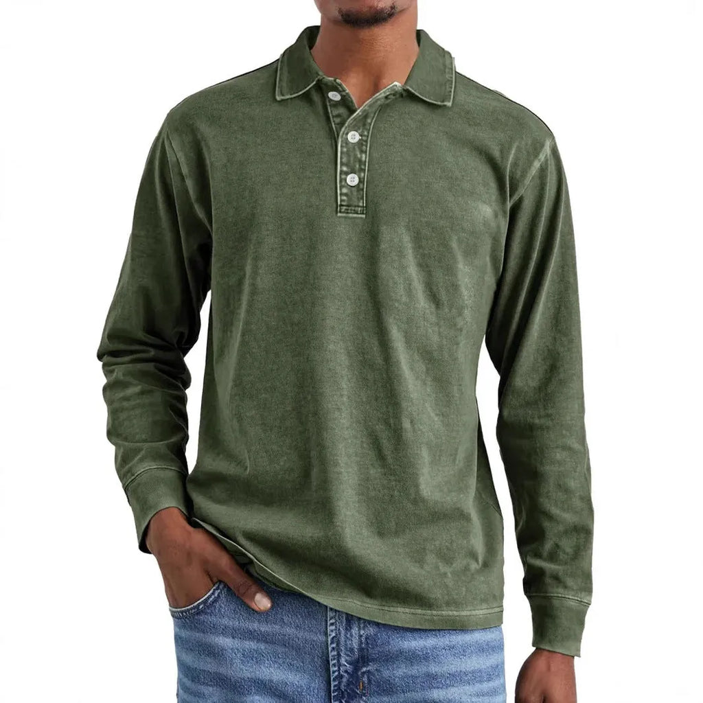 Men's pure cotton polo shirt with distressed lapel detailing in Army Green colour