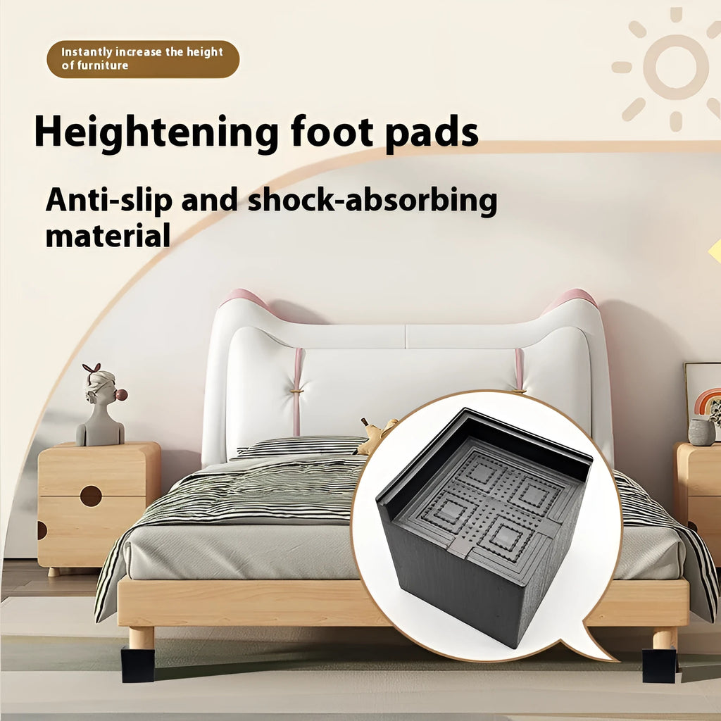 Four black thickened plastic floor mats for furniture leg levelling