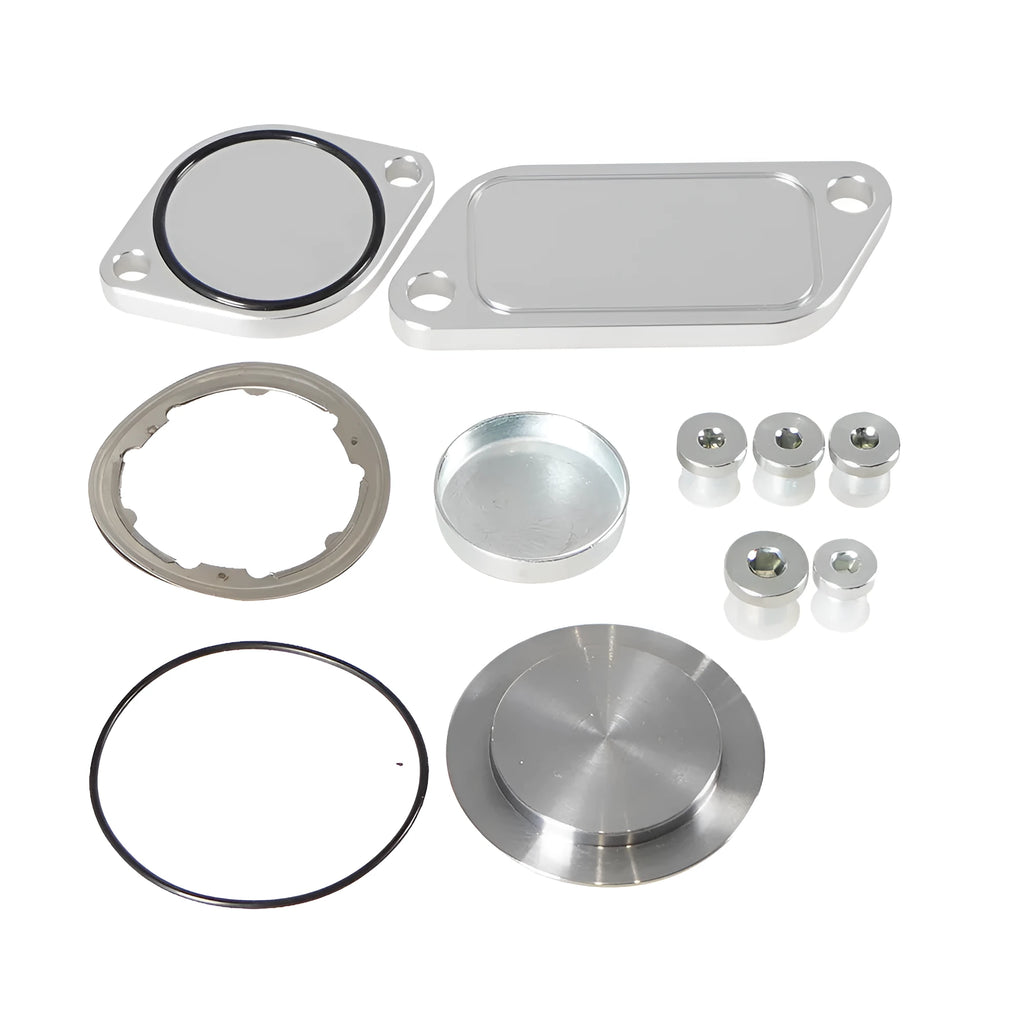 Silver aluminium alloy automotive valve cover for EGR cooler system replacement.