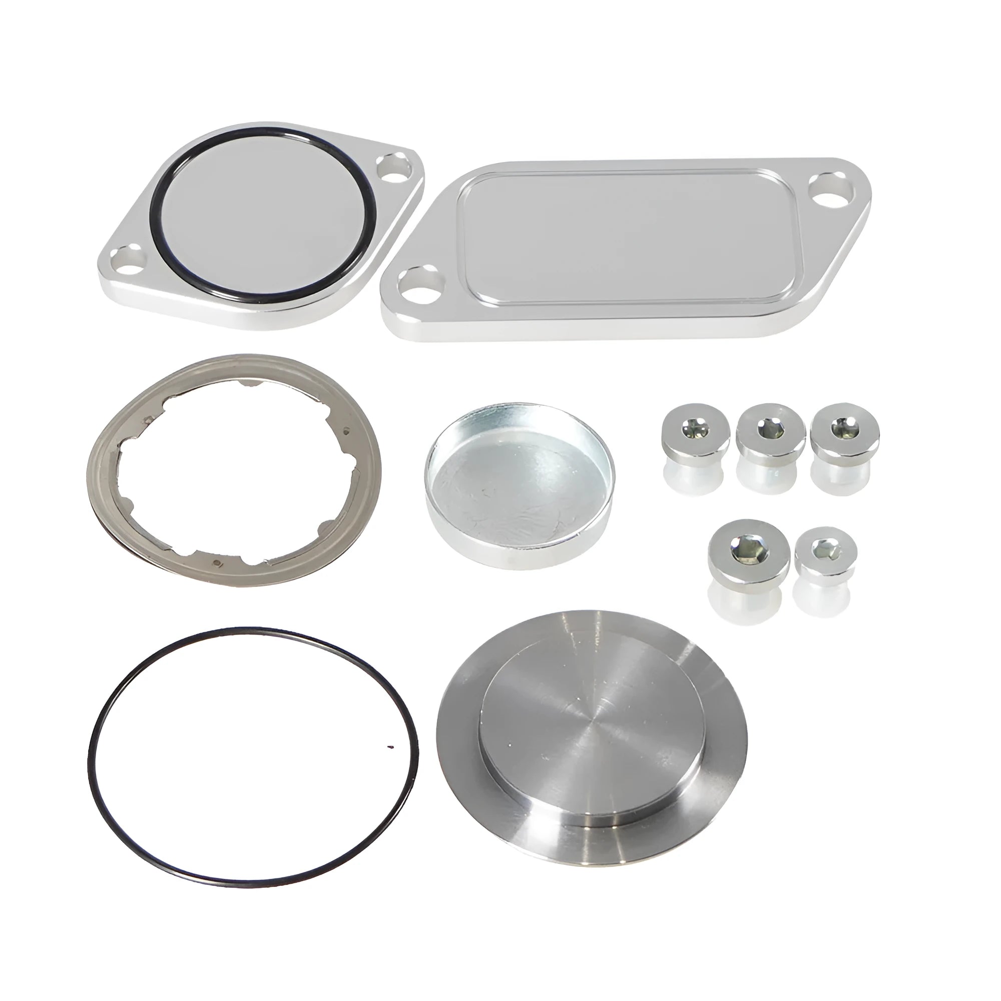 Silver aluminium alloy automotive valve cover for EGR cooler system replacement.
