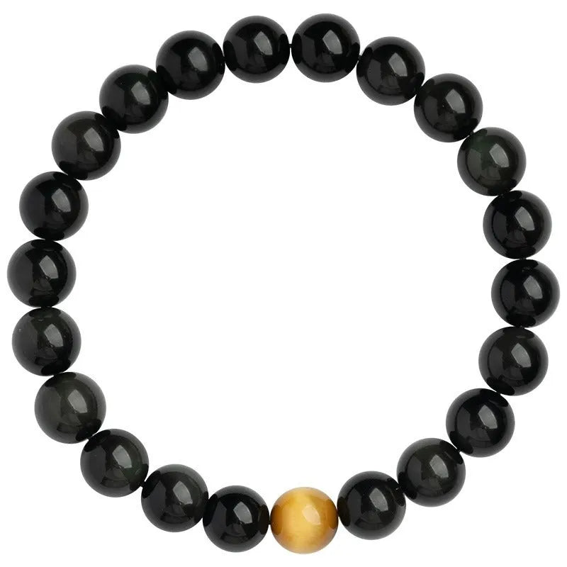 Black natural obsidian stone bracelet geometric beads unisex Korean style