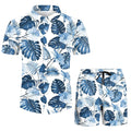 Digital printing men's casual short sleeve suit set with polyester top and trousers in multiple colours