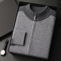 Men's cashmere wool blend cardigan suit with half turtleneck and matching trousers in winter colours