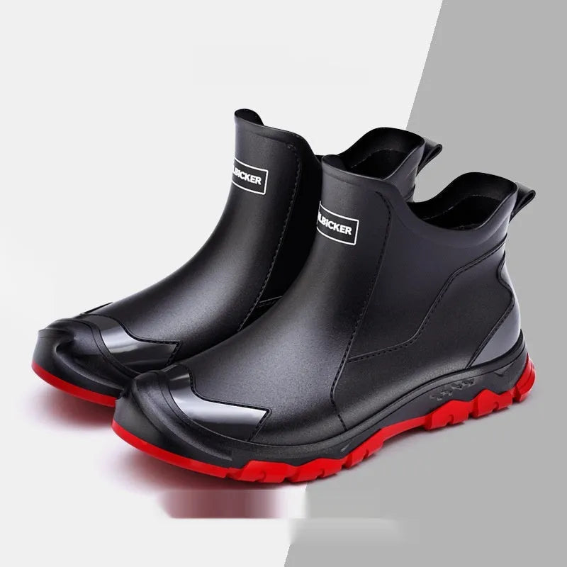 Women's non-slip wading rubber shoes in Korean short tube style with PVC upper