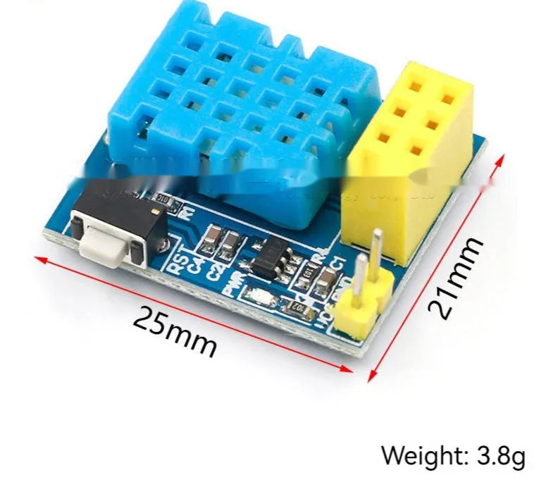 Temperature and humidity WiFi node module with DHT11 sensor on compact PCB, 25mm by 21mm size