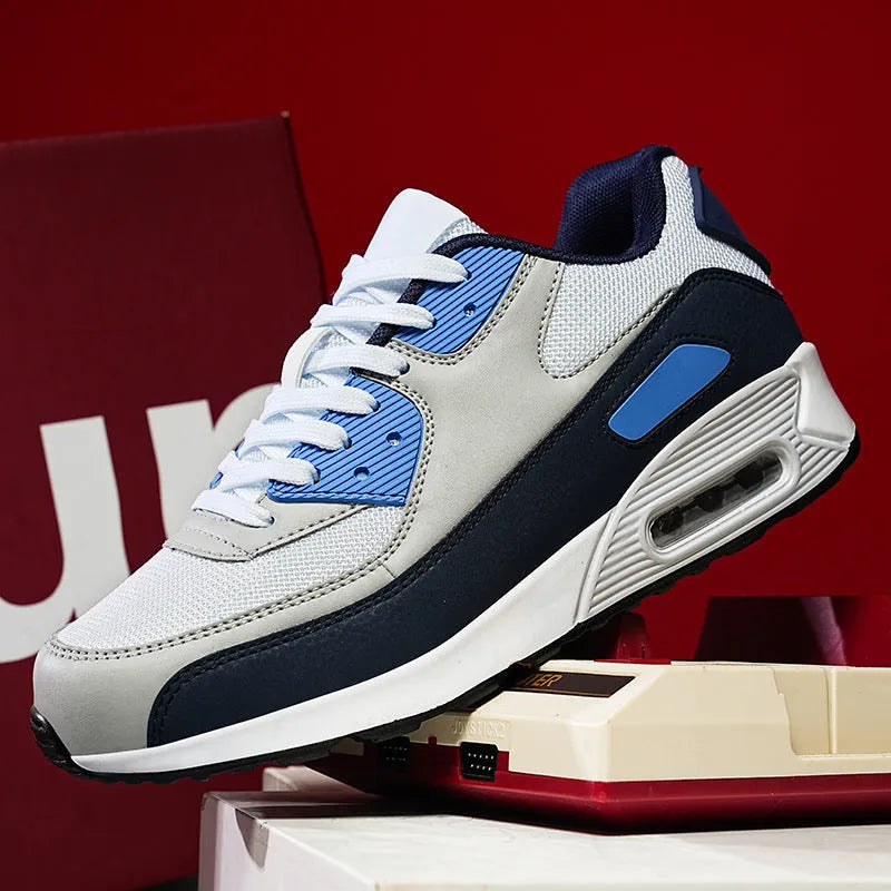 Men's breathable sports sneakers with EVA upper and rubber sole in white black green colourway