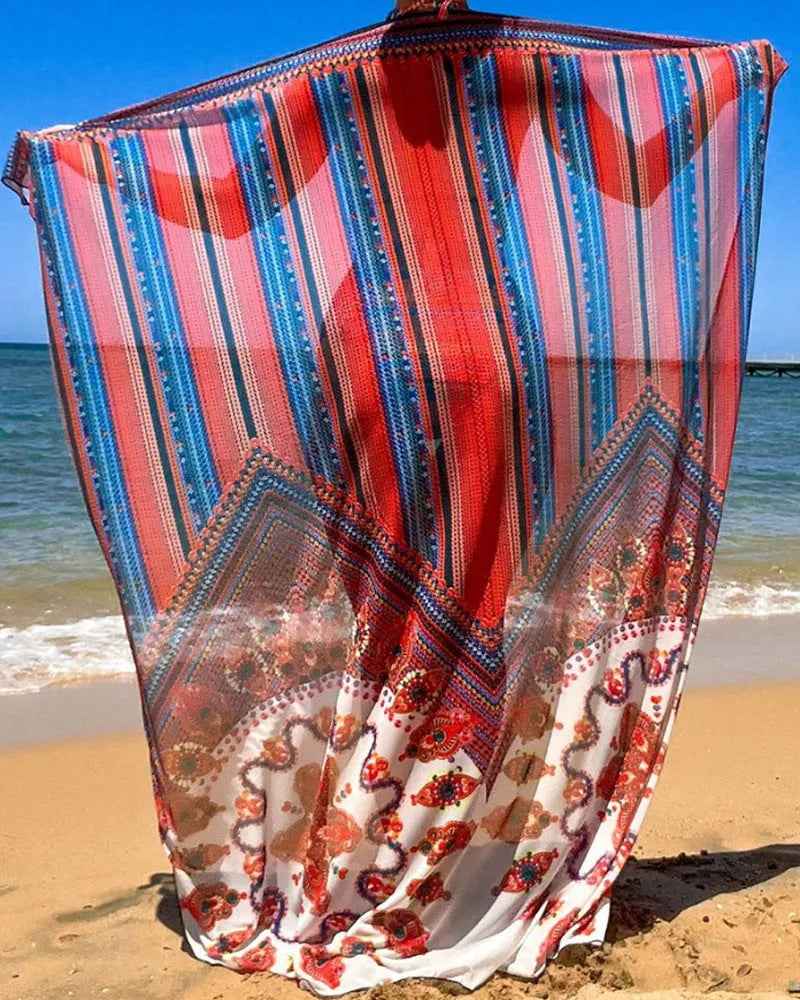 Women's three-piece swimsuit set showing high-waist briefs, cutout blouse, and coat in picture colour