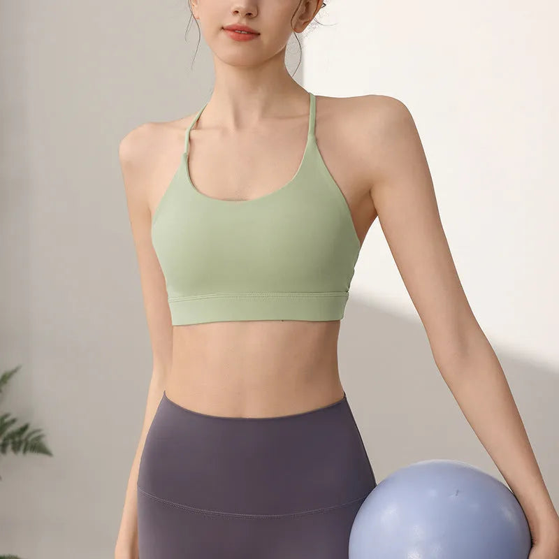 Women's nylon sports vest with fixed double shoulder straps in various colours
