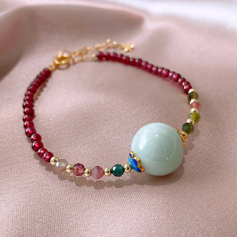 Women's tourmaline garnet drop bracelet with electroplated metal finish in Chinese Korean style