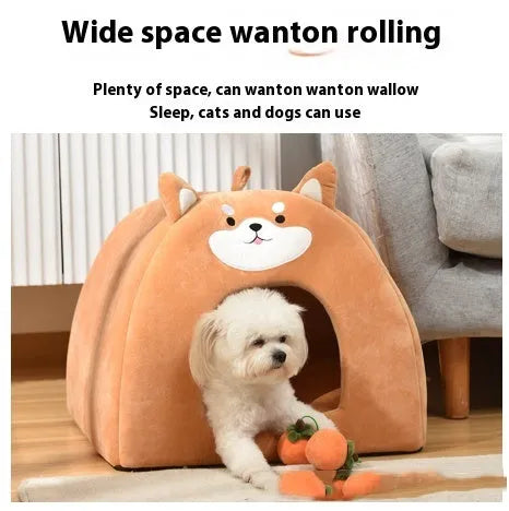 Soft cloth warm pet bed for cats, machine washable, available in S M L sizes