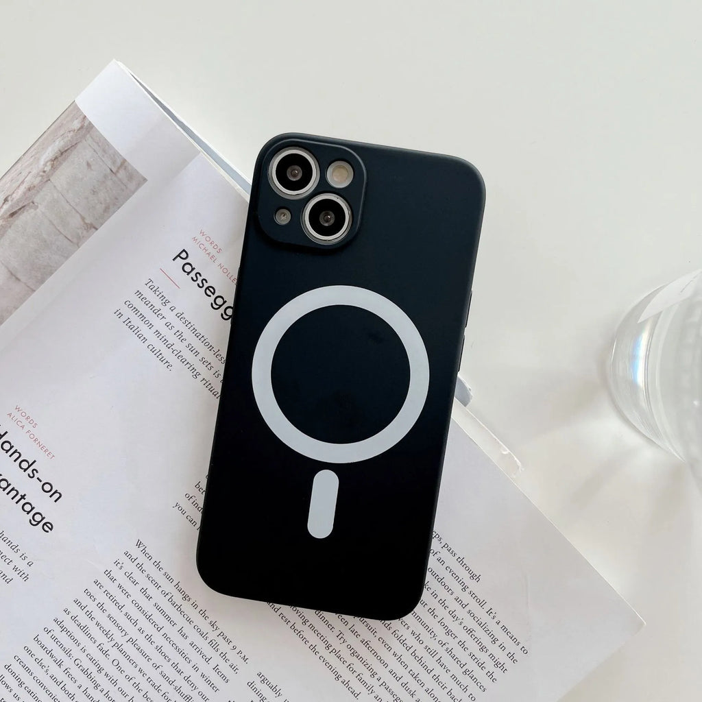 Magnetic TPU phone case for iPhone showing back cover with wireless charging ring in multiple colours