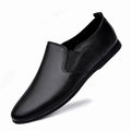 Men's black cowhide leather round toe business casual shoes on a white background