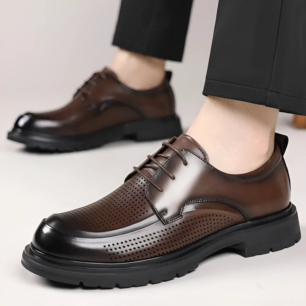 Men's hollow leather low-top business shoes in Four Seasons Black, plus sizes 38-46