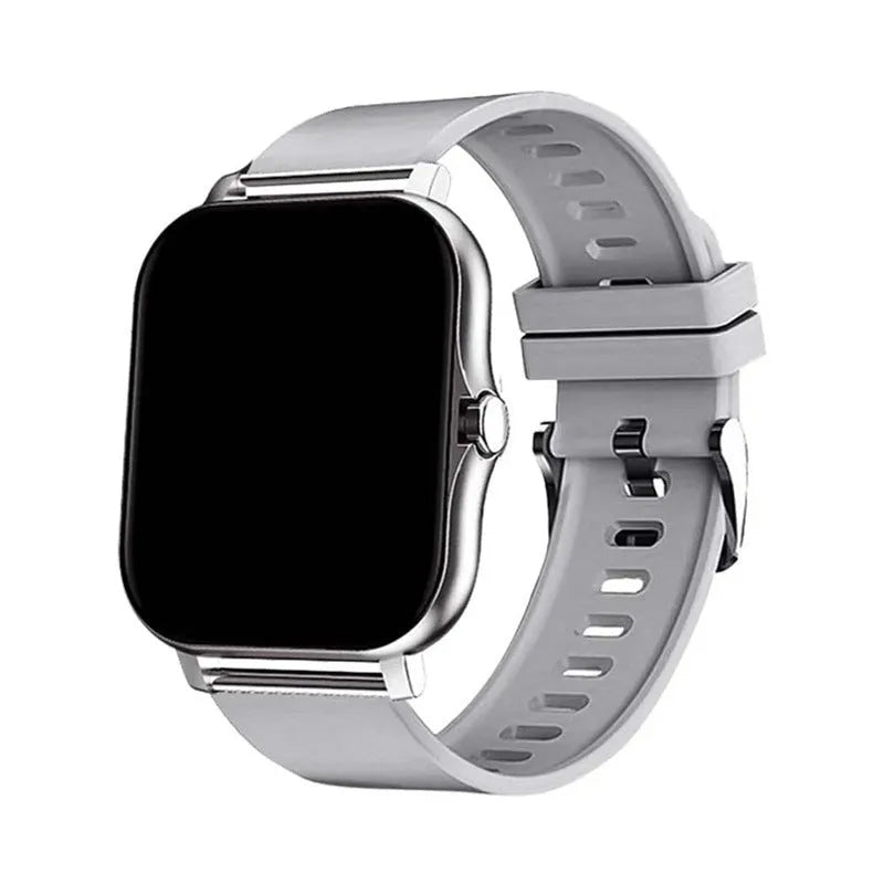 Smart watch with 1.44-inch touch screen showing heart rate display on silicone strap