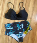 Women's steel bracket push up high waist printed split bikini set in pink floral pattern