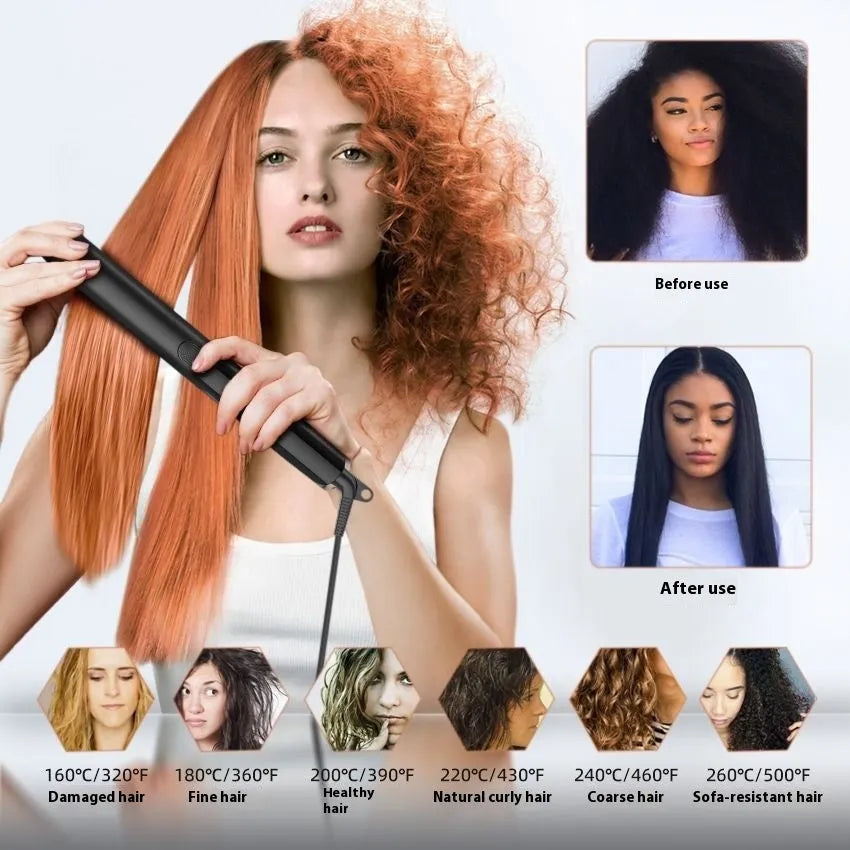 Hair straightener with anion technology and digital temperature display showing 207℃