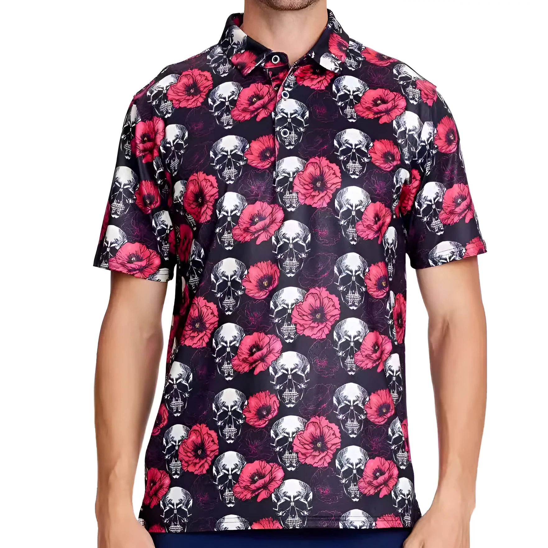 Men's retro-style short sleeve top with 3D print pattern and zipper decorations on mesh fabric