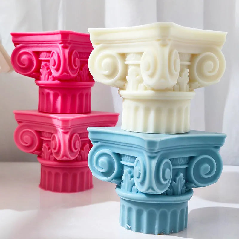 Silicone Roman pillar mould for making candles, chocolate, cakes, and plaster decorations.