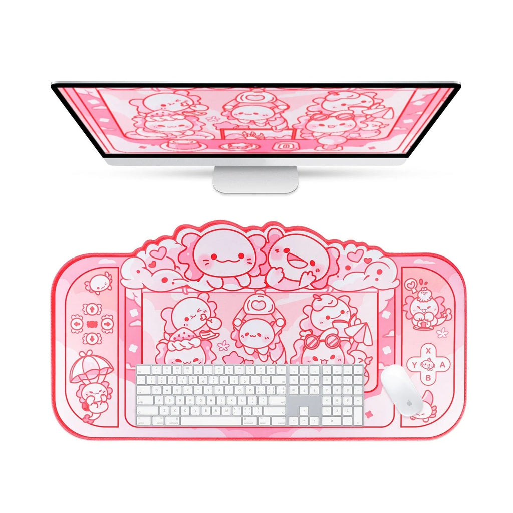 Large rectangular cloth mouse pad with hexagonal dragon crane machine cartoon design, measuring 75cm by 40cm.