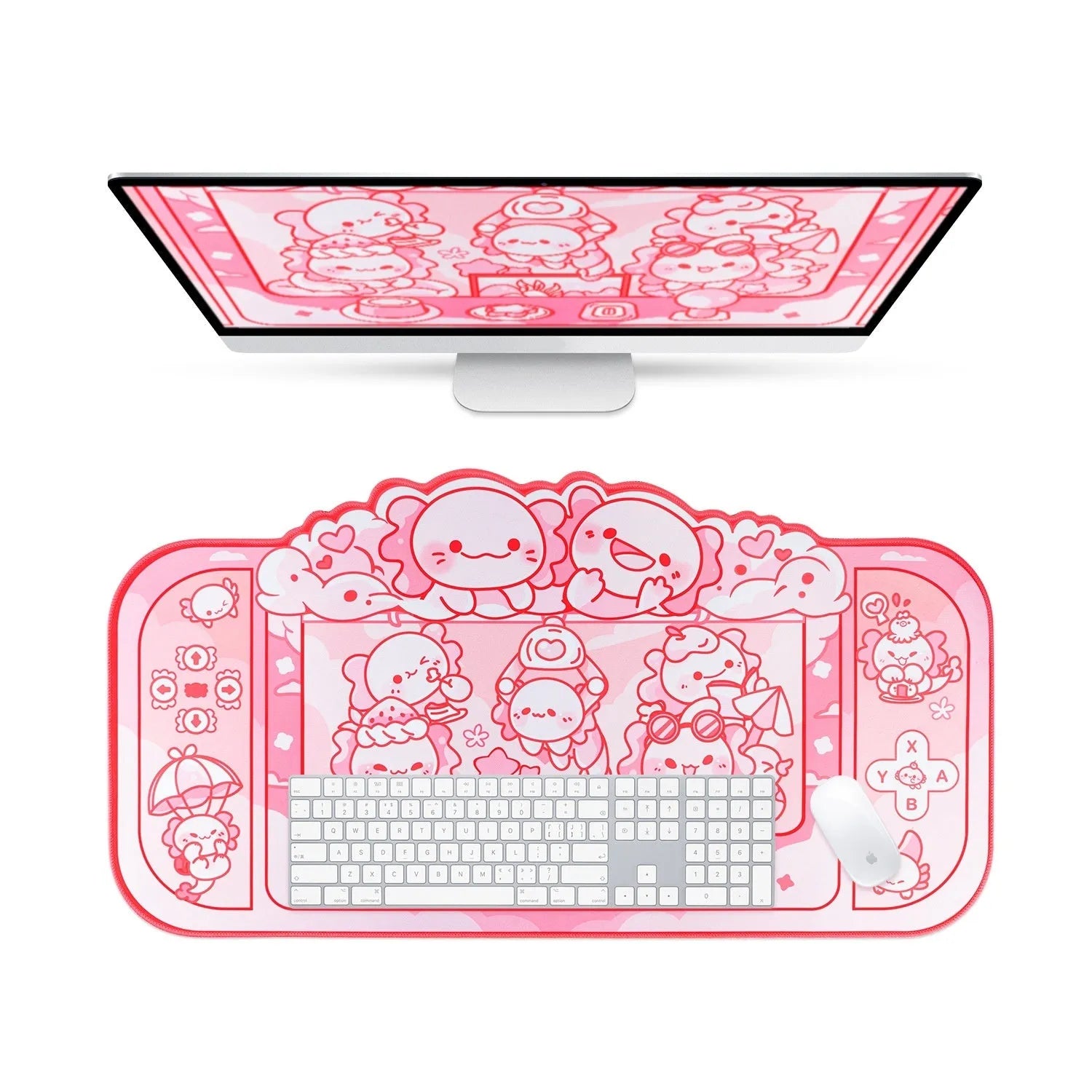 Large rectangular cloth mouse pad with hexagonal dragon crane machine cartoon design, measuring 75cm by 40cm.