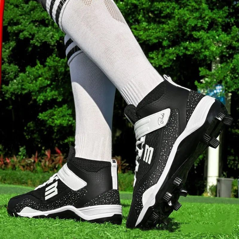 Youth wear-resistant non-slip professional training sneakers in black with rubber sole and mesh upper