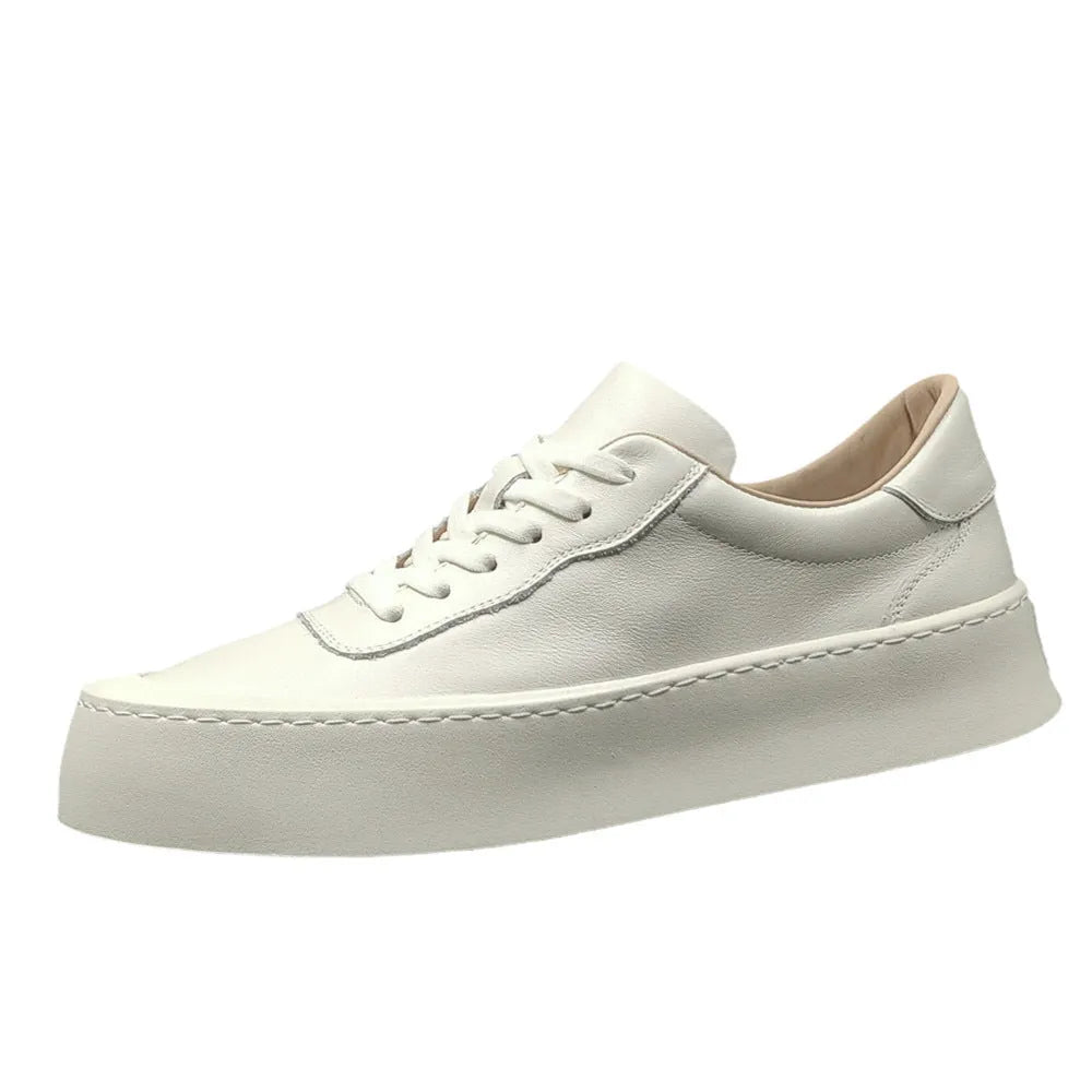Boys first layer cowhide board shoes thick platform sole black colour round toe low top