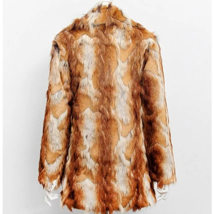 Women's tiger pattern faux fur jacket with medium length and long sleeves