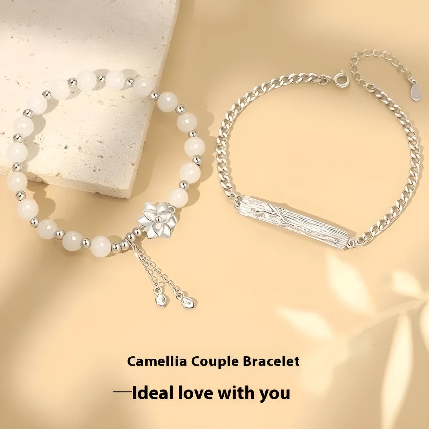High sense new Chinese style beaded resin bracelet with camellia lotus and peach blossom for couple