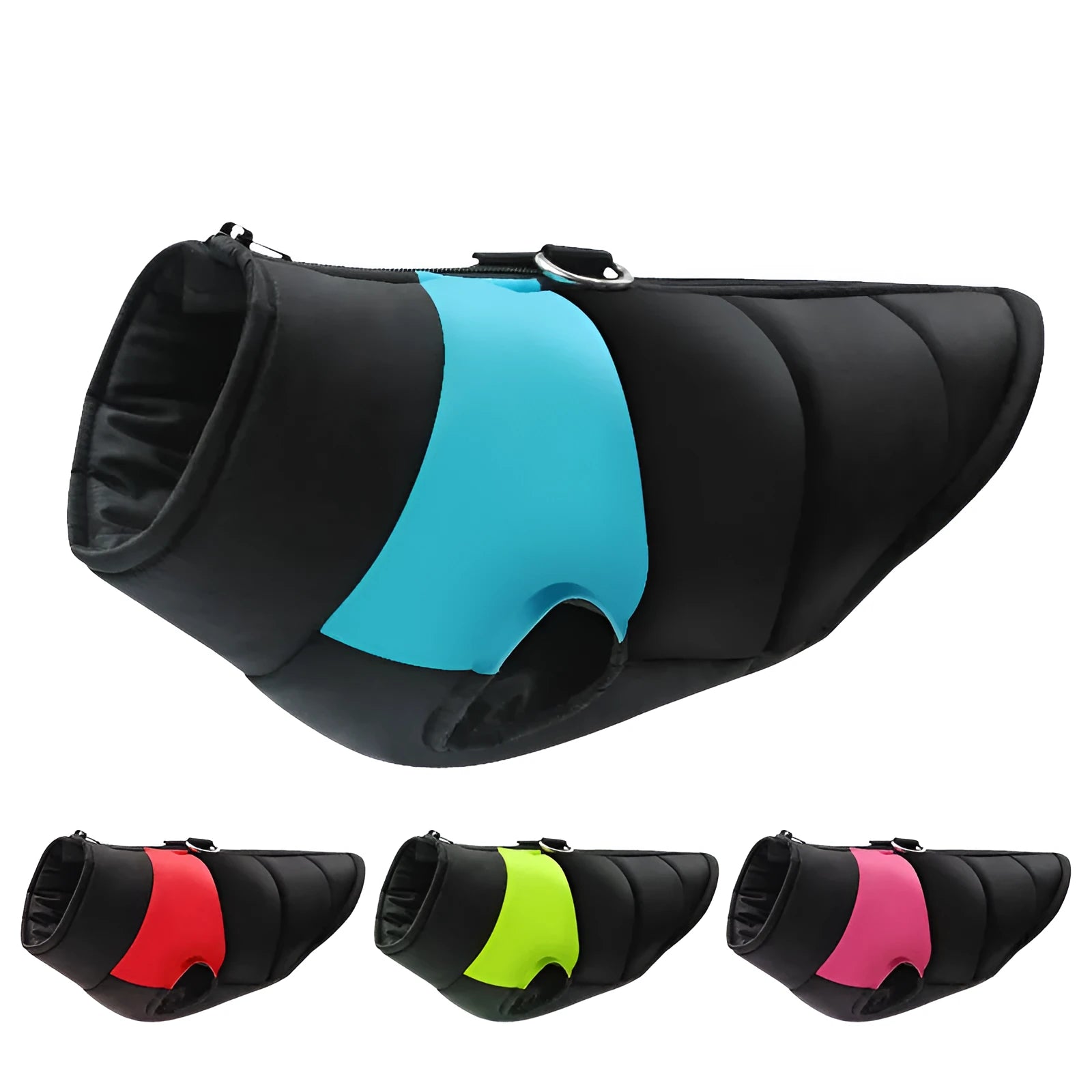 Waterproof dog padded vest zipper jacket for small medium large dogs, black red colour, side view