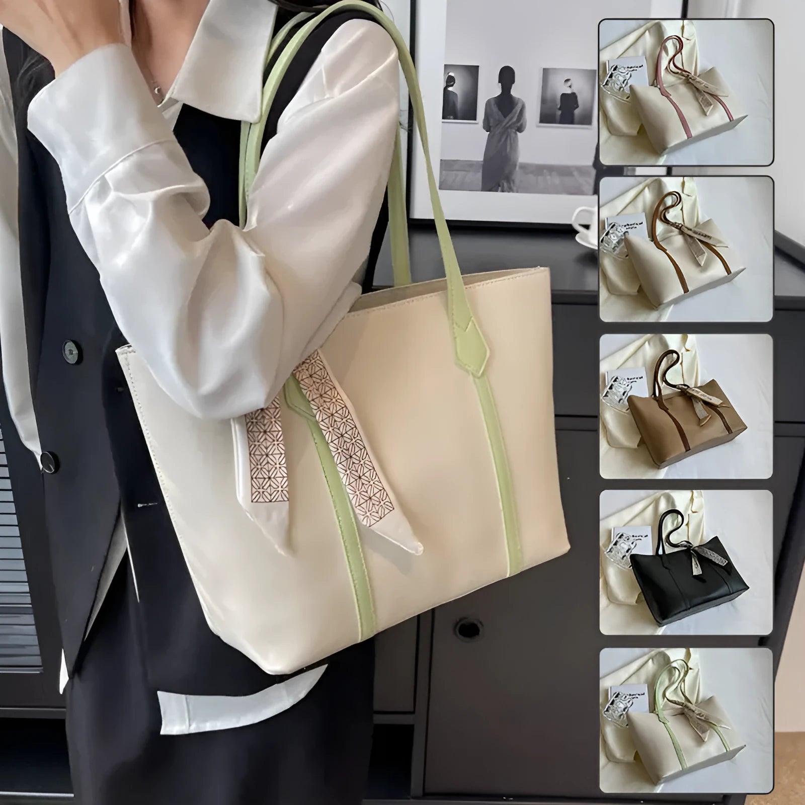 Women's large capacity soft tote bag in multiple colour options showing bucket design and crossbody strap