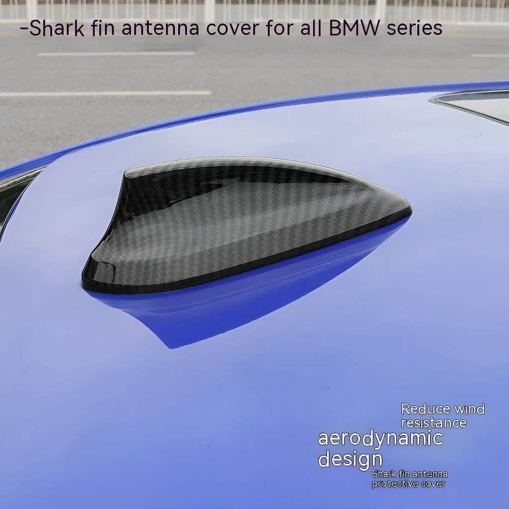 BMW shark fin antenna cover in carbon fibre drill pattern finish on a car roof