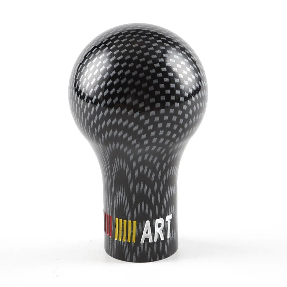 Black manual car gear shift knob made of engineering plastic with spherical shape and threaded sleeve adapters