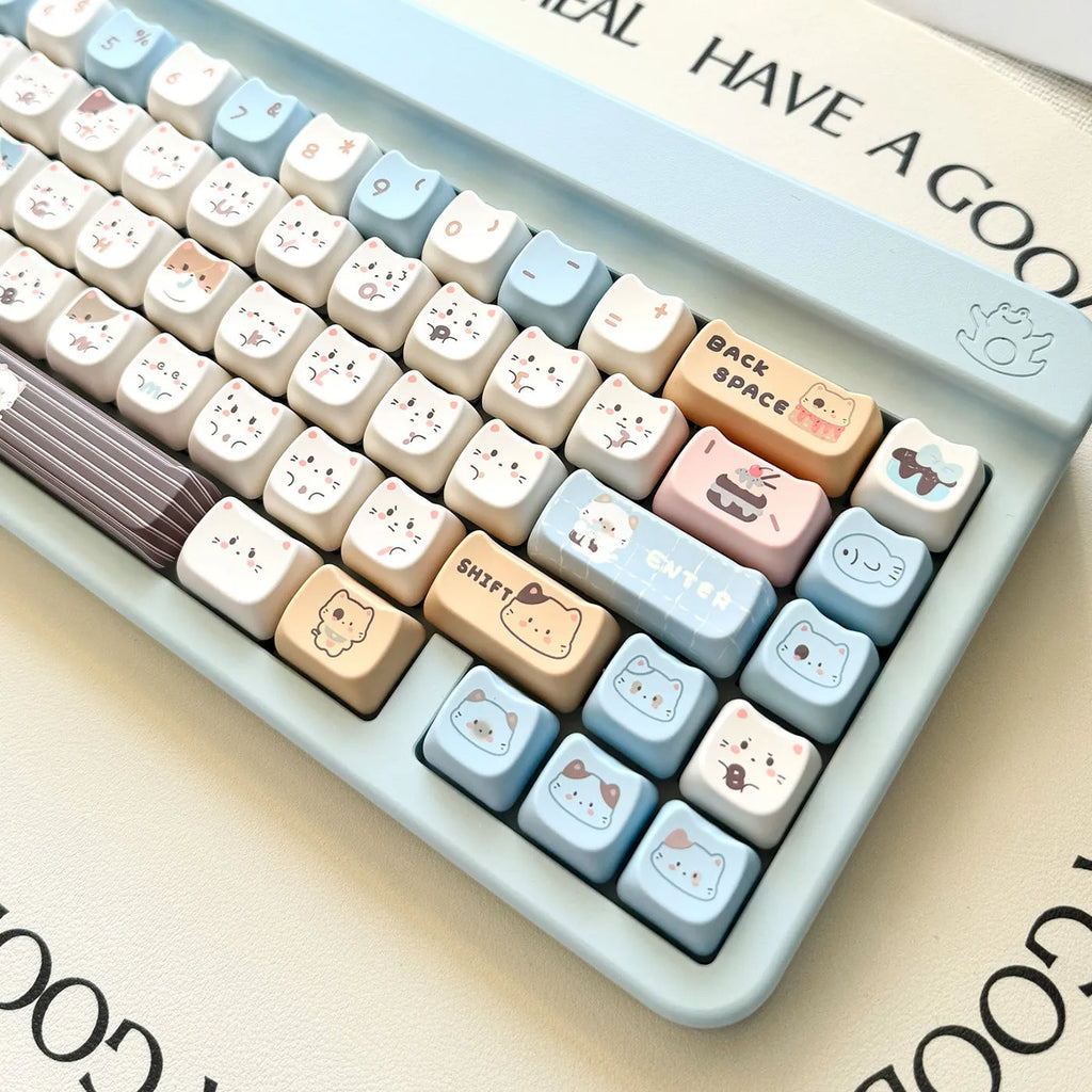 High sea salt cat design PBT keycap set with 7u spacebar supplement for March past mechanical keyboard layouts
