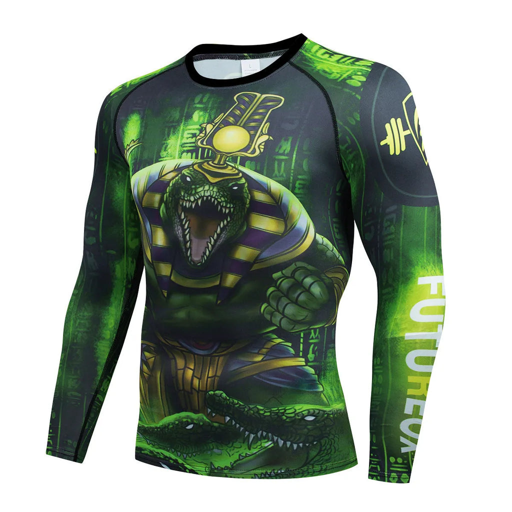 Man wearing a slim-fit, long-sleeve printed sports suit for running and outdoor activities.