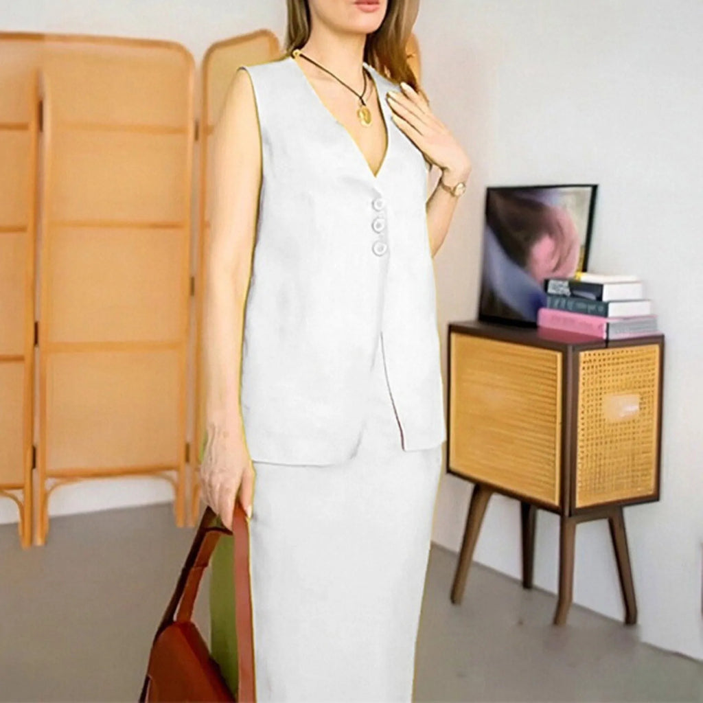 Women's loose-fit sleeveless vest and long skirt two-piece casual suit in blue