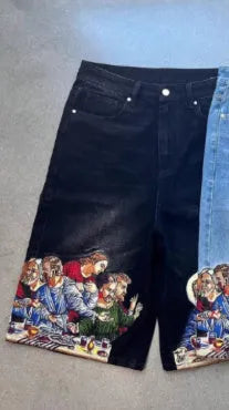 Men's cotton tapered shorts with Jesus printed back pocket in black and blue colour options