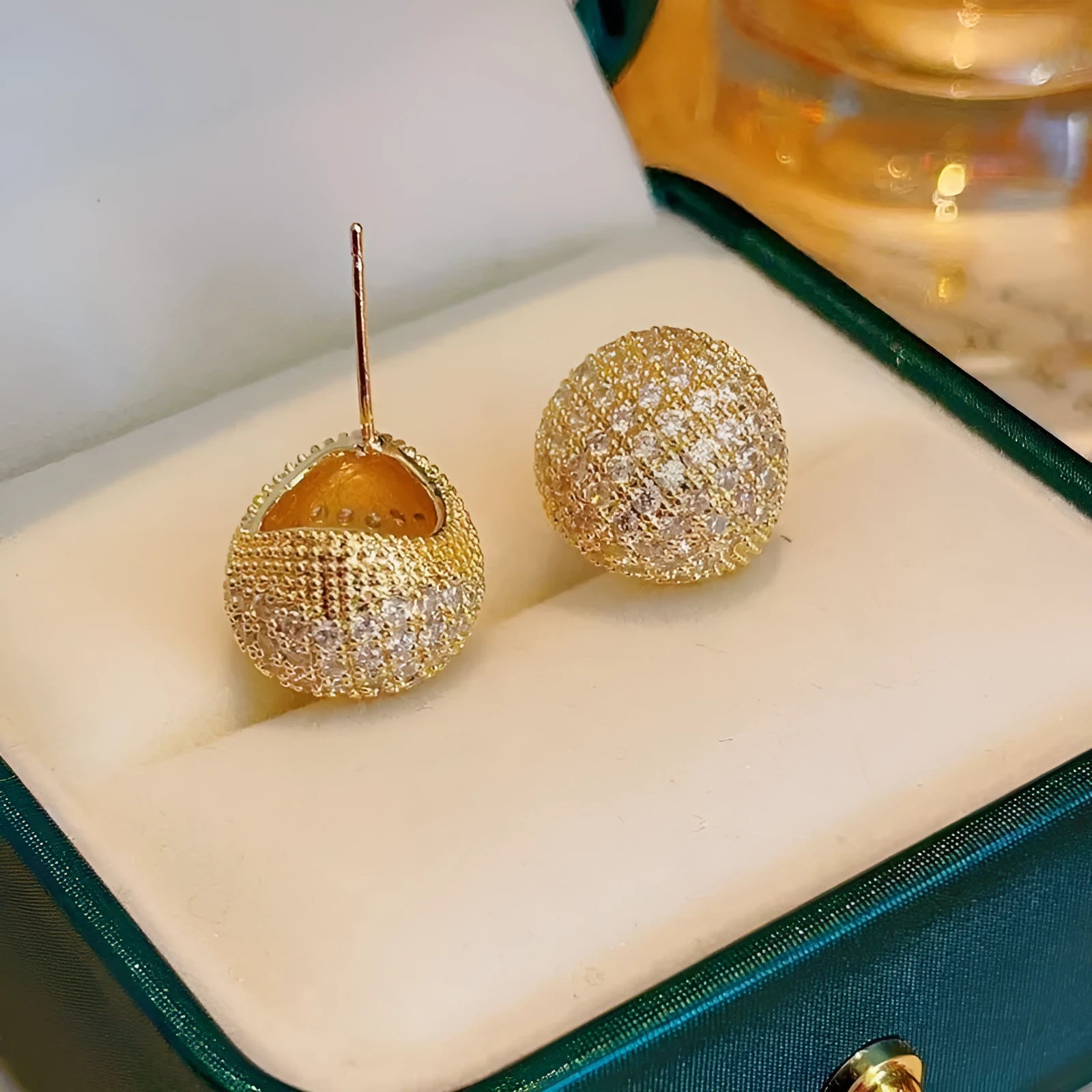 Geometric drop-shaped earrings with full diamond sparkle in gold or white colour for women