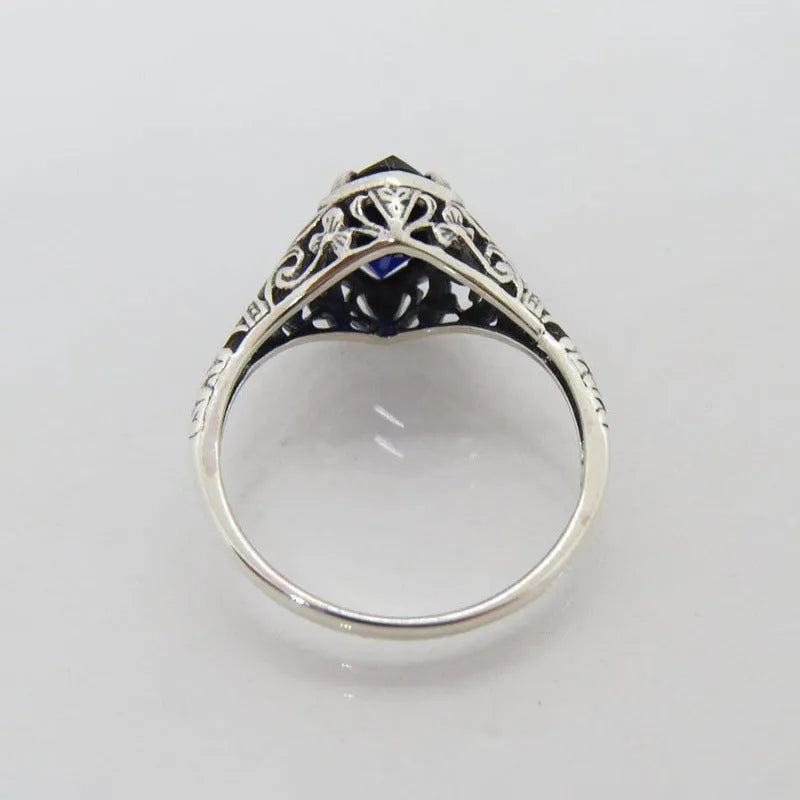Women's geometric hollow ring with zircon in electroplated silver on alloy, sizes 5 to 11