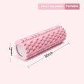 A black EVA foam roller for fitness and muscle recovery, shown alongside pink and sky blue colour options.